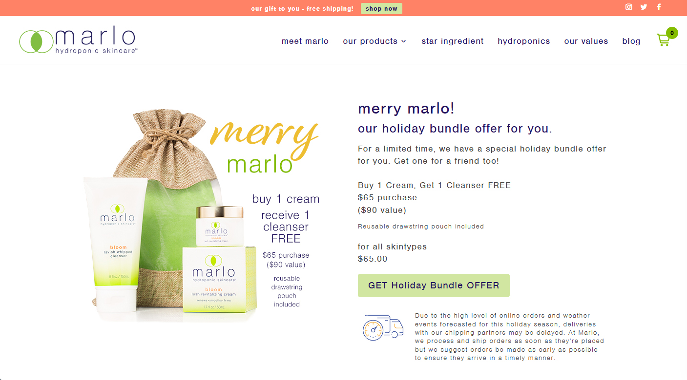 marlo holiday 2021 product page