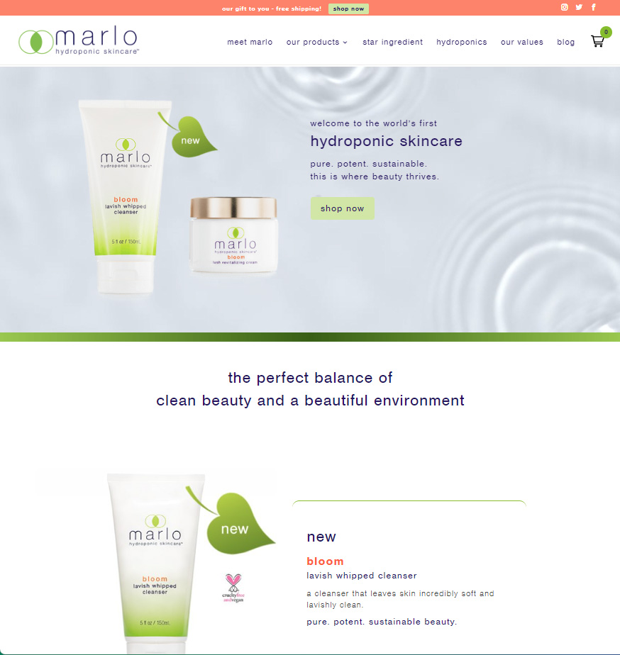 Marlo Hydroponic Skincare Home Page